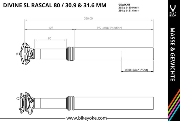 Actual product image BikeYoke Divine SL Rascal dropper post, ø 31.6 mm/80 mm, without lever. (31.60 mm)