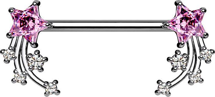 Produktbild Star Piercing Barbell silber Sternschnuppe pink (Messing, Chirurgenstahl 316L)