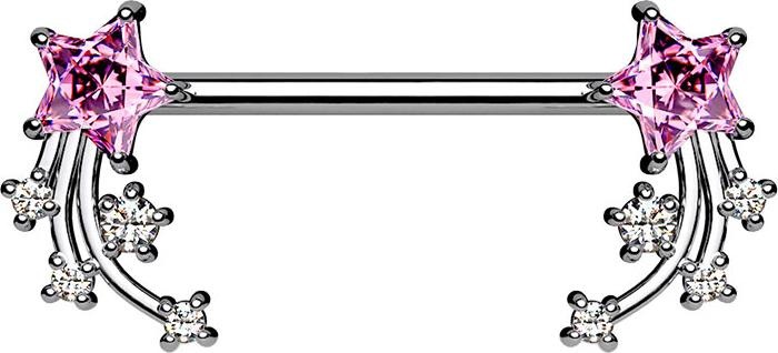 Produktbild Star Piercing Barbell silber Sternschnuppe pink (Chirurgenstahl 316L, Messing)