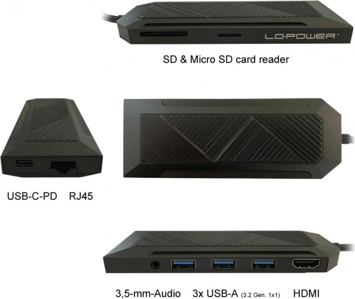 Actual product image LC-Power HUB LC-HUB--C-MULTI-6-RGB black (USB-C, 6 Ports)