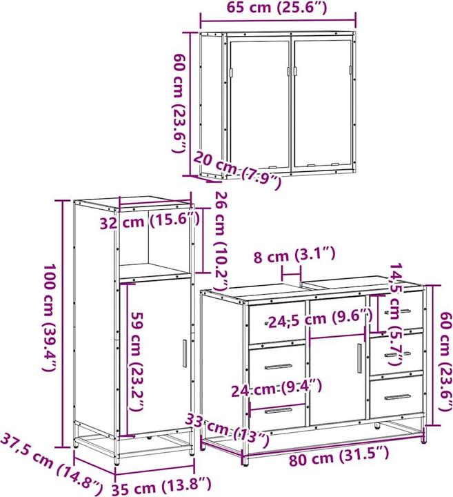 Actual product image VidaXL 3-piece bathroom furniture set brown oak-look wood-based bathroom furniture set