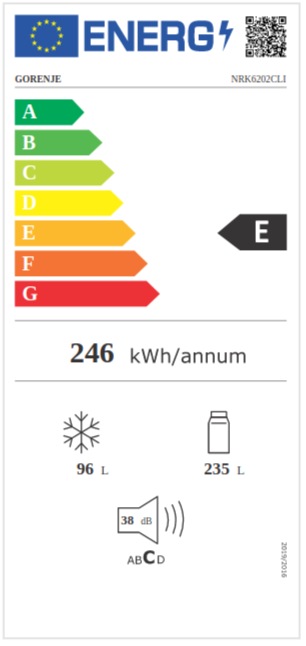 Energy Label Gorenje CHLODZ-ZAMR. NRK6202CLI (331 l)