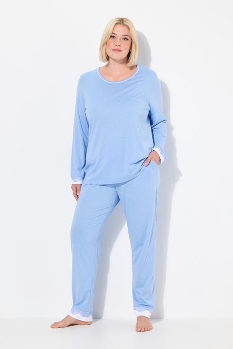 Actual product image Ulla Popken Damen grosse Grössen Pyjama, Spitze, Rundhals, Langarm hellblau 42+ 812441719-42+ (42, 44)