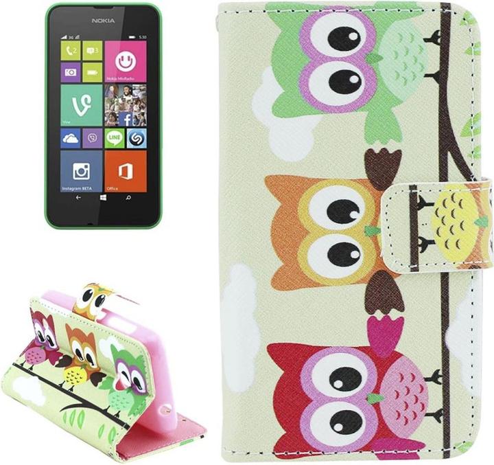 Actual product image König Design Protective cover mobile case (flip landscape) for mobile Nokia Lumia 530 Three owls on branch (Nokia Lumia 530)