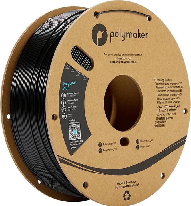 Produktbild Polymaker PolyLite ABS V2 - Black - 1.75mm (ABS, 1.75 mm, 1000 g, Schwarz)