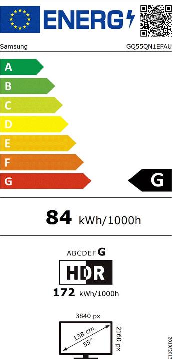 Energie-Label Samsung 55" Neo QLED QN1EF 4K Vision AI Smart TV (2025) (55", NeoQLED, 2025)