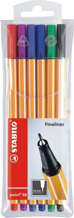 Produktbild STABILO point 88 Fineliner (Rot, Grün, Lila, Schwarz, Blau, Violett, 6 x)