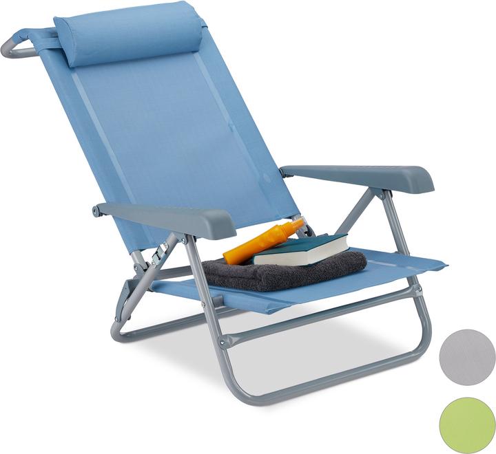 Relaxdays Chaise de plage pliante avec repose-tête