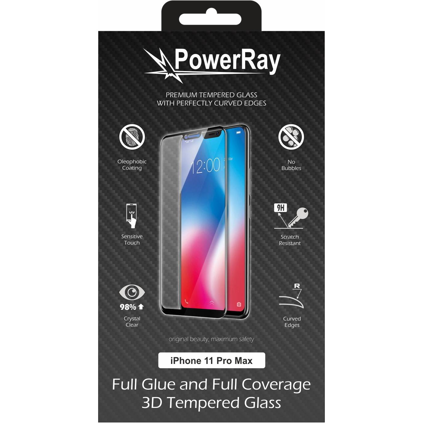 PowerRay Full Glue Glass (1 Stück, Apple iPhone 11 Pro Max), Smartphone Schutzfolie, Schwarz