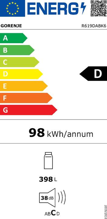 Label énergétique Gorenje R 619 DABK6-CH Noir (398 l)