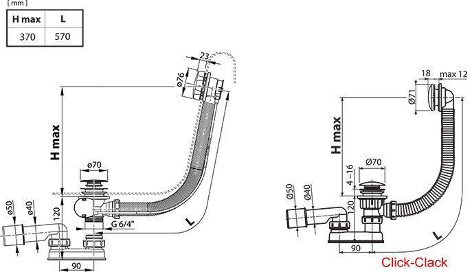 Actual product image Ravak Siphon for bath Bath Siphon, 370 mm, 50 mm (Overflow set)