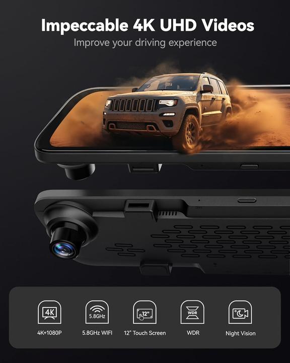 Actual product image Wolfbox G840S 1296P Mirror Dashcam with Rear View Camera