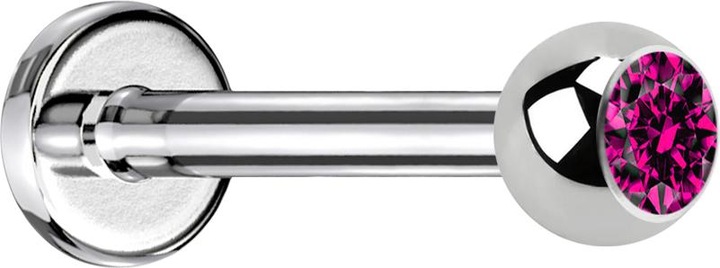 Actual product image Star Piercing Labret silver with ball crystal fuchsia (without brass, Surgical steel 316L)