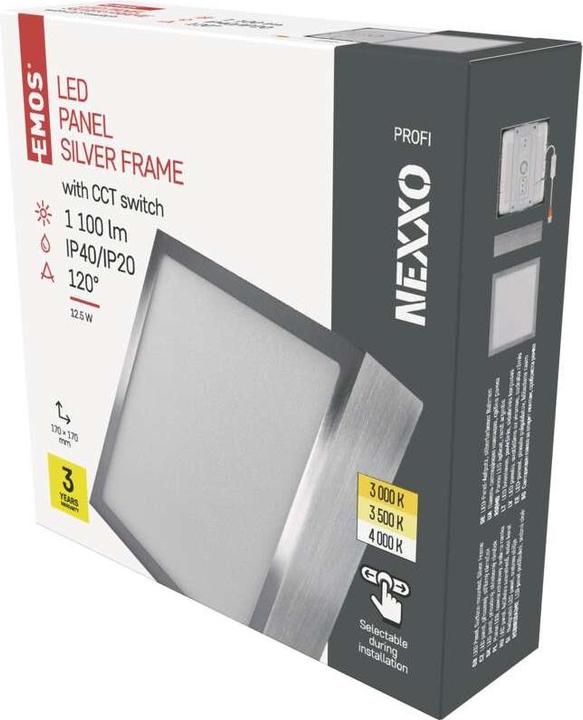 Actual product image Emos Surface-mounted LED light NEXXO, square, silver, 12.5W, with Change CCT (1100 lm)