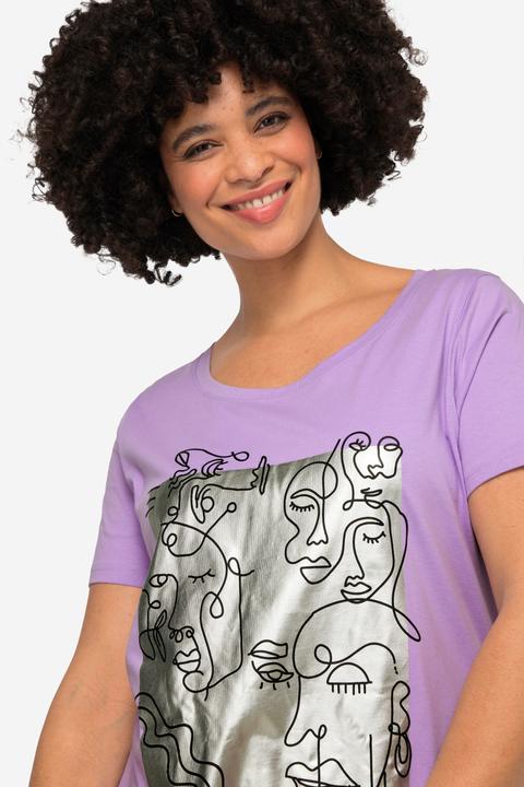 Image du produit Angel of Style T-shirt à motif visages, col rond et manches courtes (46)