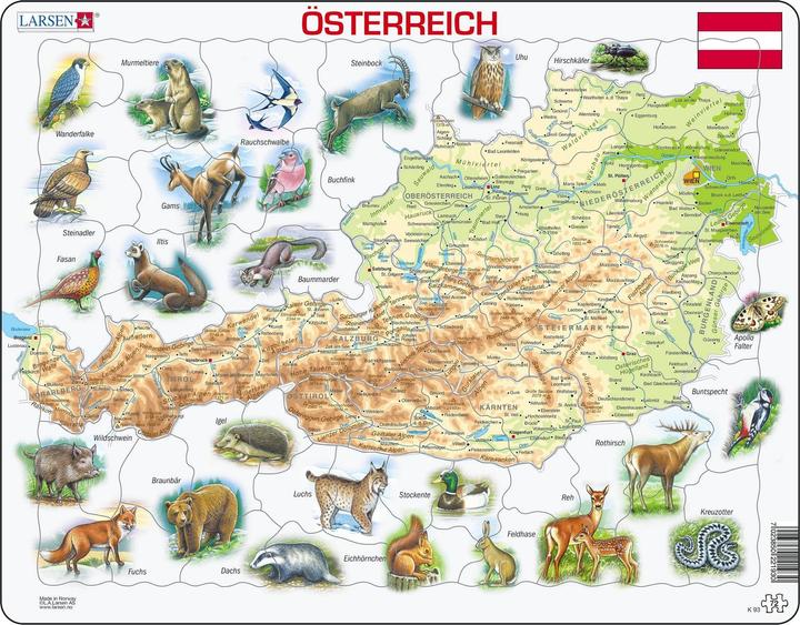Larsen Puzzel Cadre - Carte de l'Autriche (en Autrichien) (72 onderdelen)