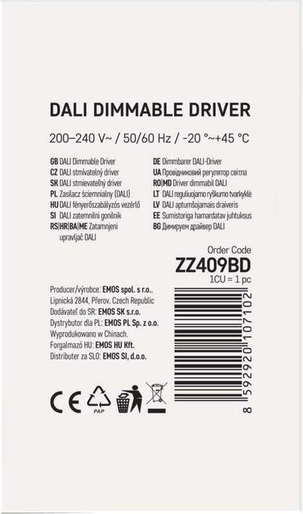 Productafbeelding Emos DALI driver voor LED armaturen CC 1050mA 40W