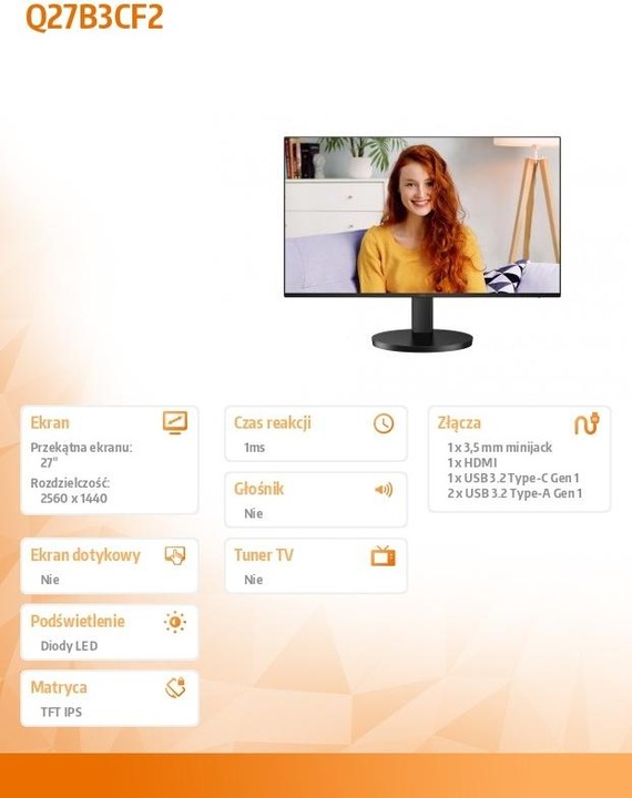 Produktbild AOC Q27B3CF2 (2560 x 1440 Pixel, 27")