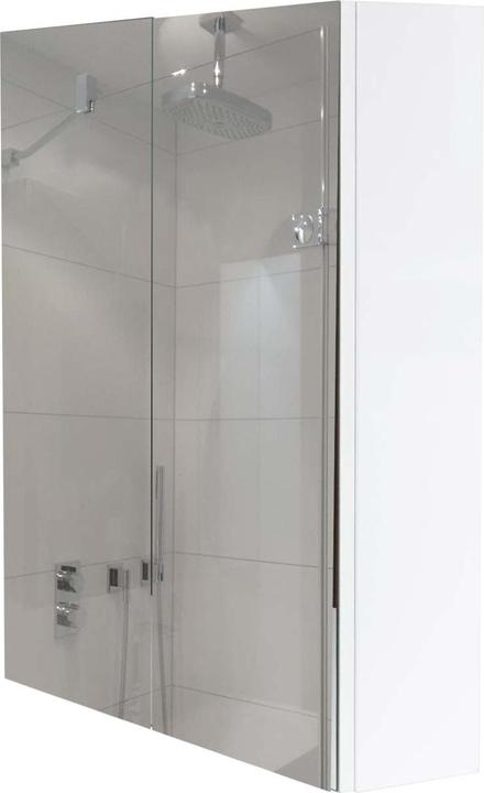 Mendler Spiegelschrank HWC-B19b, hochglanz 70x60x16cm, weiss (70 x 60 x 16 cm)