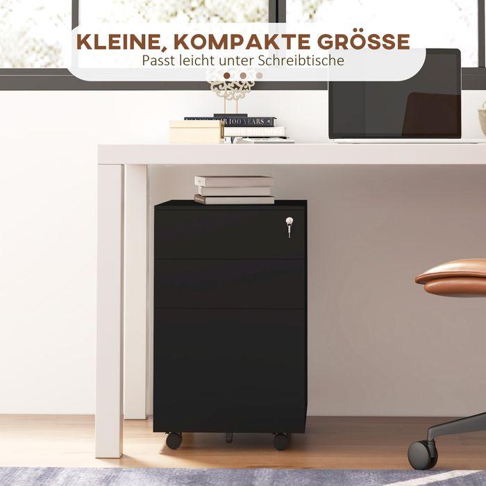 Produktbild Swisshandel24 Rollcontainer Aktenschrank, 3 Schubladen, abschliessbar, rollbar, 37cmx43,5cmx60cm, Schwarz (43.50 x 37 x 60 cm)