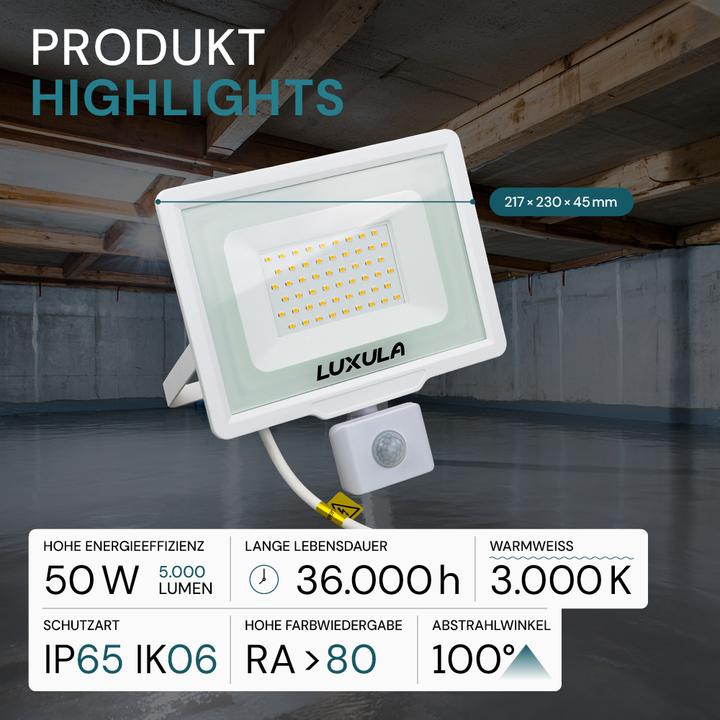 Produktbild Luxula LED-Fluter mit Bewegungsmelder (5000 lm, IP65)