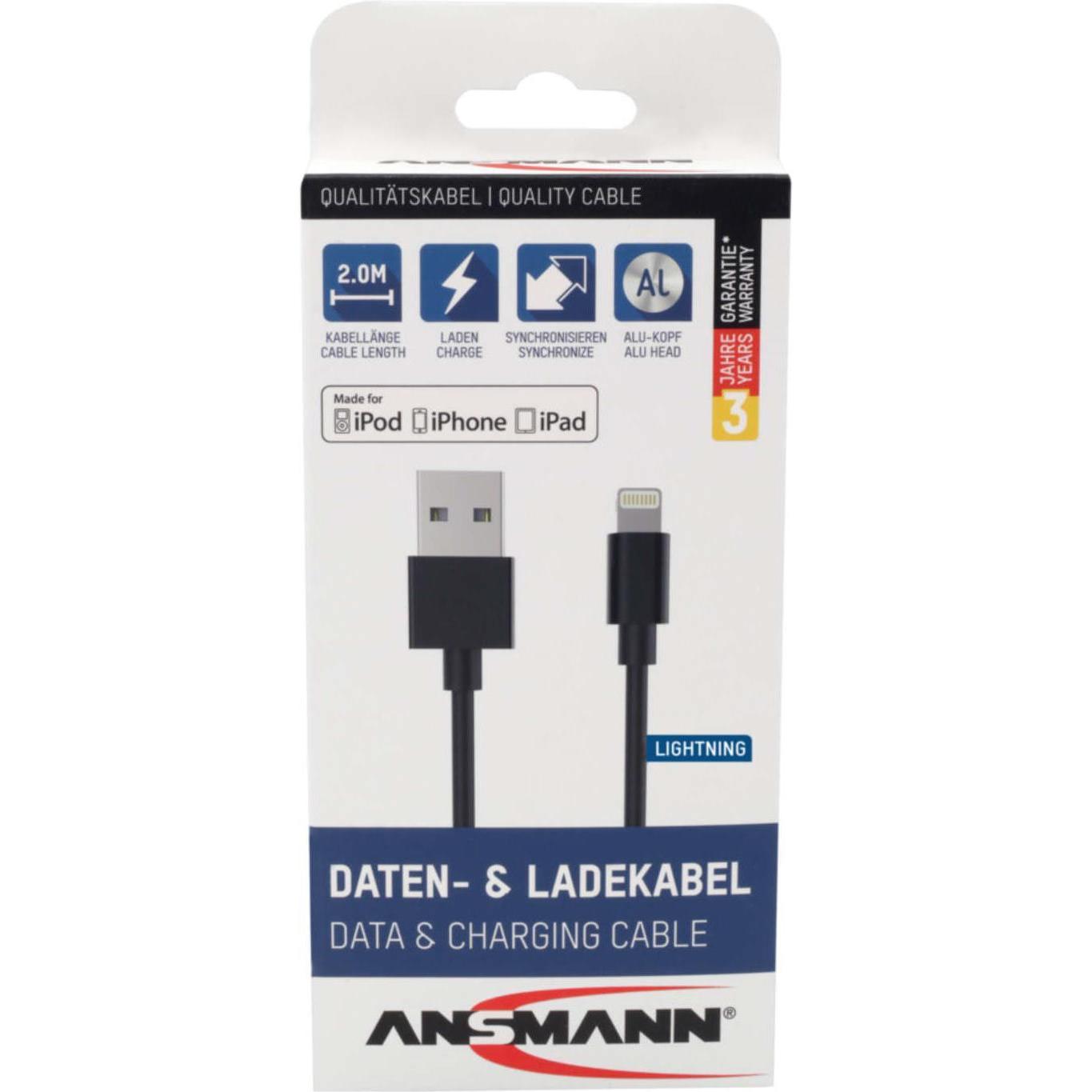 Thumbnail - Ansmann Kabel Lightning->USB S/S 2,0m MFI (2 m, USB 2.0), USB Kabel