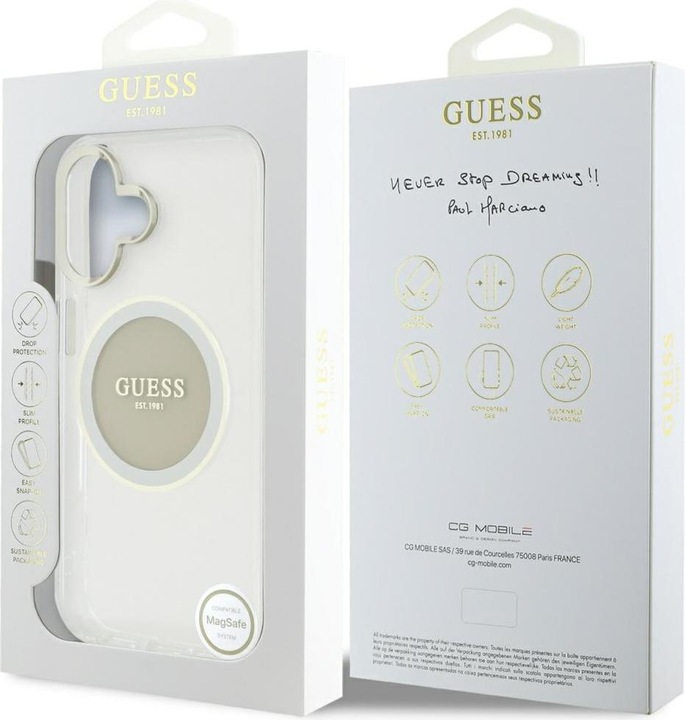 Actual product image Guess Case IML Metal Colored Circle Classic Logo MagSafe for iPhone 16 grey (Apple iPhone 16)