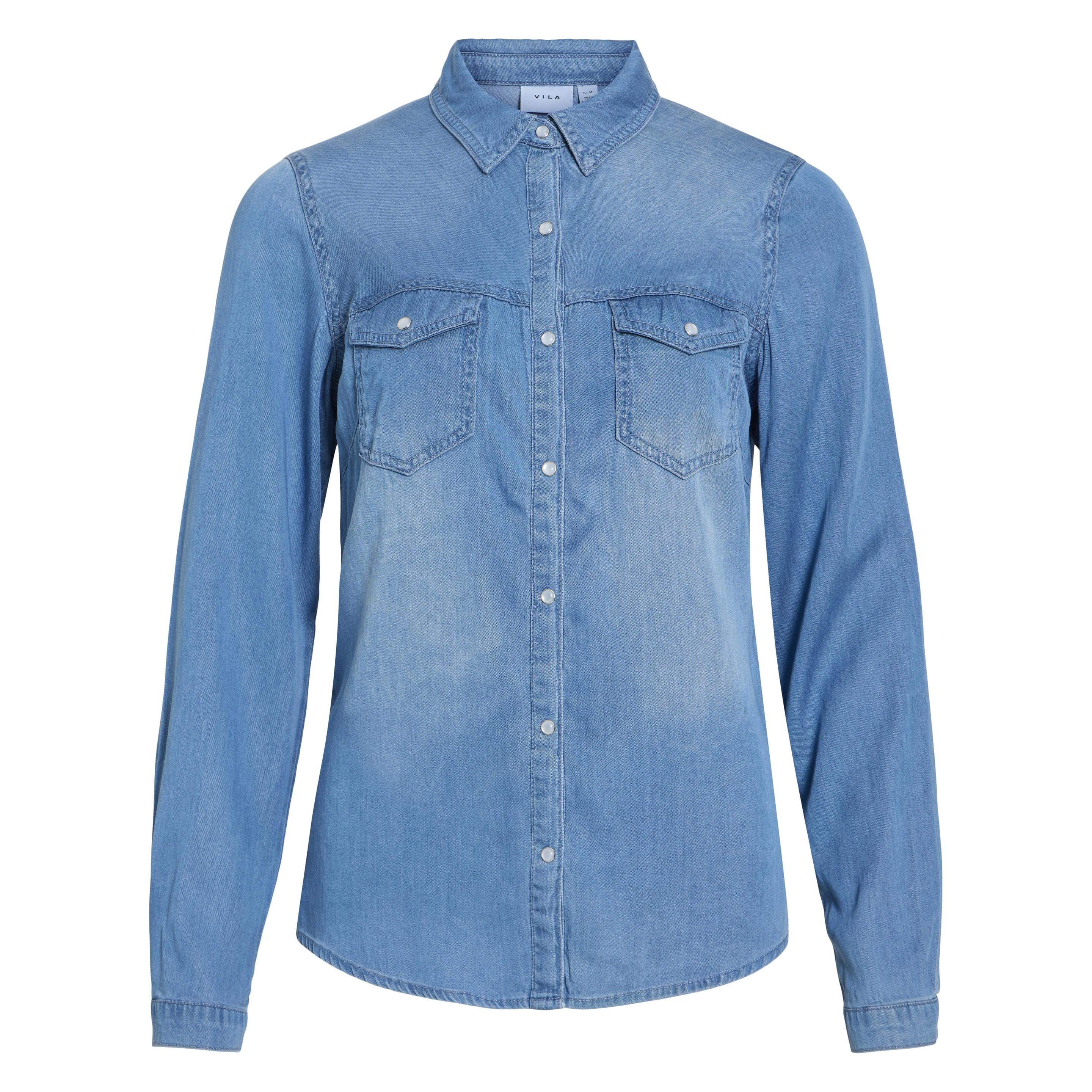 Vila, Damen, Hemden, Taschen Jeanshemd, Blau, (S)