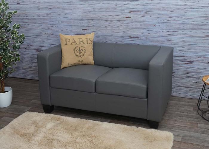 Immagine prodotto Mendler Divano a 2 posti Divano Loungesofa Lille in finta pelle, grigio scuro (2 posti)