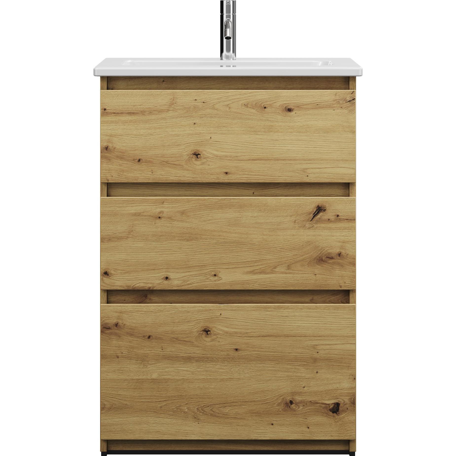 burgbad, Badmöbelset, Lin20 tiefer Keramik-Waschtisch inklusive Waschtischunterschrank 3 Auszüge, 630x415x912mm