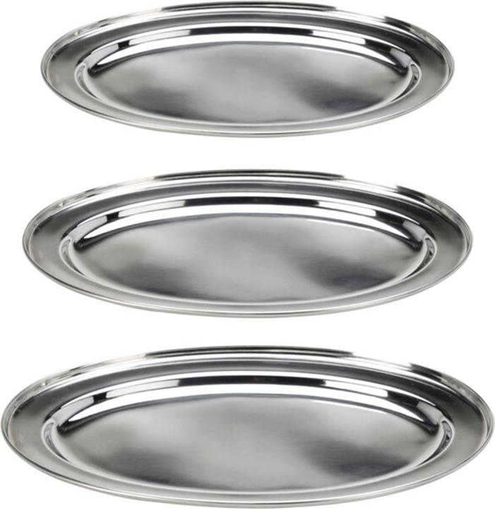 Excellent Houseware Edelstahl Servierplatten Set 3-tlg Oval, Silber – Rostfreie Tabletts zum Anrichten