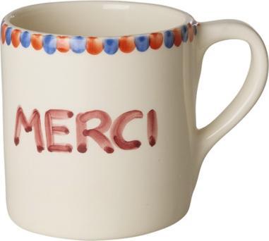 Rice Keramik Tasse Merci - cream handbemalt (300 ml, 1x)