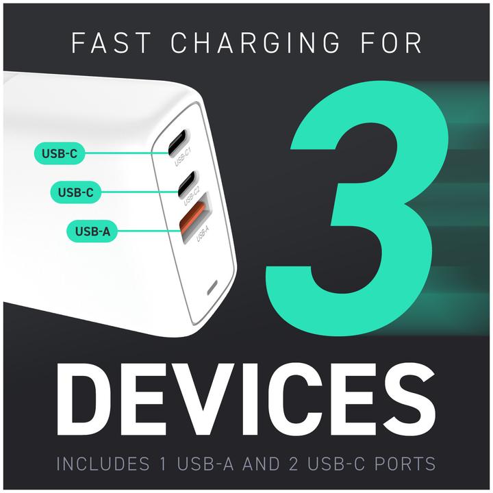 Image du produit Creative Φορτιστής Χωρίς Καλώδιο GaN με Θύρα USB-A και 2 Θύρες USB-C 67W Λευκός (51MZ0515AA000) (67 W)