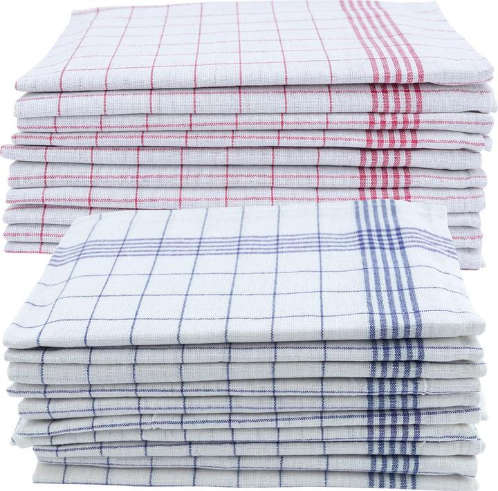 byNORD Half-linen tea towels, red-white, blue-white, 70 x 50 cm, set of 20 (70 x 50 cm)