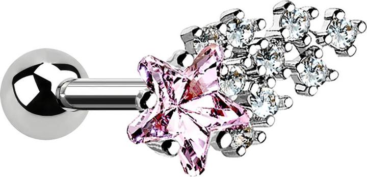 Immagine prodotto Star Piercing Micro Barbell silber mit Kugel und Sternschnuppe pink (Ottone, Acciaio chirurgico 316L)