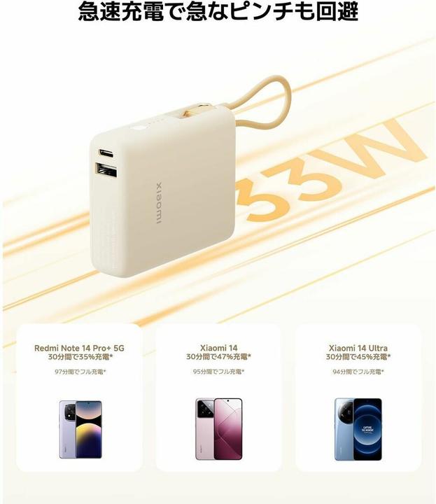 Image du produit Xiaomi 33W Power Bank 10000 (Integrated Cable) (10000 mAh, 33 W, 36.50 Wh)