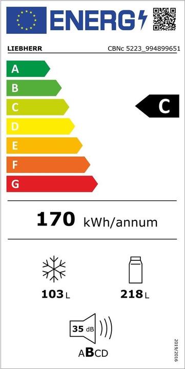 Label énergétique Liebherr CBNc5223-22 Plus BioFresh NoFrost (359 l)