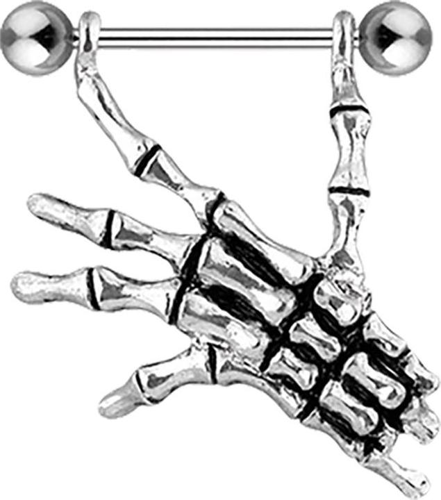 Immagine prodotto Star Piercing Barbell silber mit zwei Kugeln Skelett Hand (senza ottone, Acciaio chirurgico 316L)
