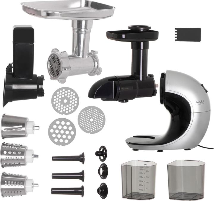 Produktbild Adler AD 4131 Slow-speed juicer 3in1 - Meat mincer, Juicer, Vegetable grater, Stainless Steel