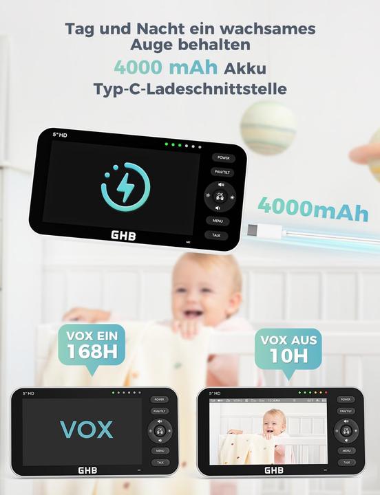 Produktbild GHB Babyphone mit 2 Kameras und 5 Zoll Display (Babyphone mit Kamera)