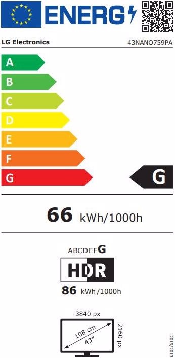 Energy Label LG 43NANO759 PA (43", LCD, 4K, 2021)