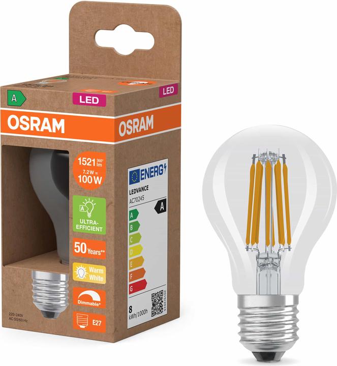 Immagine prodotto Osram LED-Lampe Classic, dimmbar, E27, 7,2 W, 2700 K, EEK: A, 1521 lm, warmweiss (E27, 7.20 W, 1521 lm, 6 x, A)