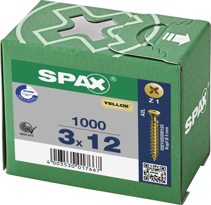 Immagine prodotto Spax Testa Svasata Alette Freno Testa Piccola Incavo Trasversale Z1 Completamente Filettato Yellox (1000 Viti per pezzo)