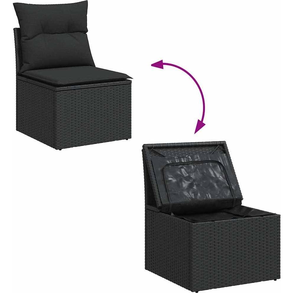 Thumbnail - VidaXL, Gartenlounge, 8-tlg. Garten-Sofagarnitur mit Kissen Schwarz Poly Rattan