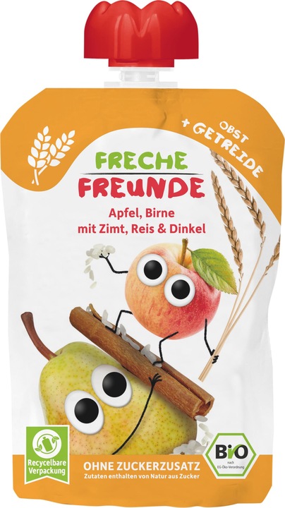 Produktbild Freche Freunde Quetschbeutel Apfel, Birne, Zimt, Reis, Dinkel 100 g (107 g)