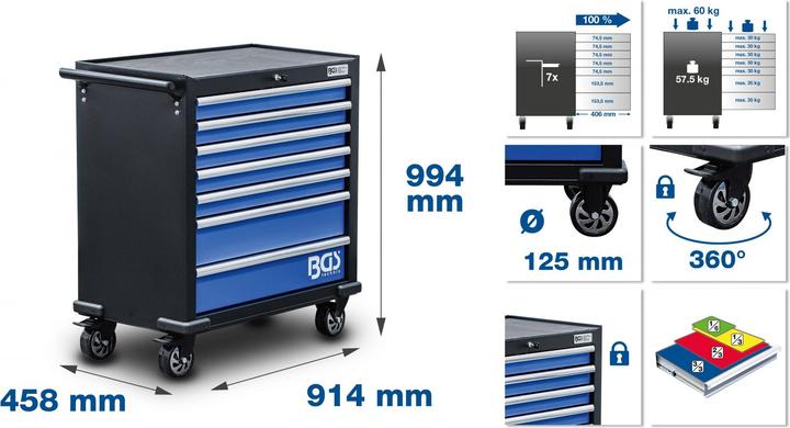Image du produit BGS - Werkstattwagen XL, 7 Schubladen, mit 301 Werkzeugen (301 x)