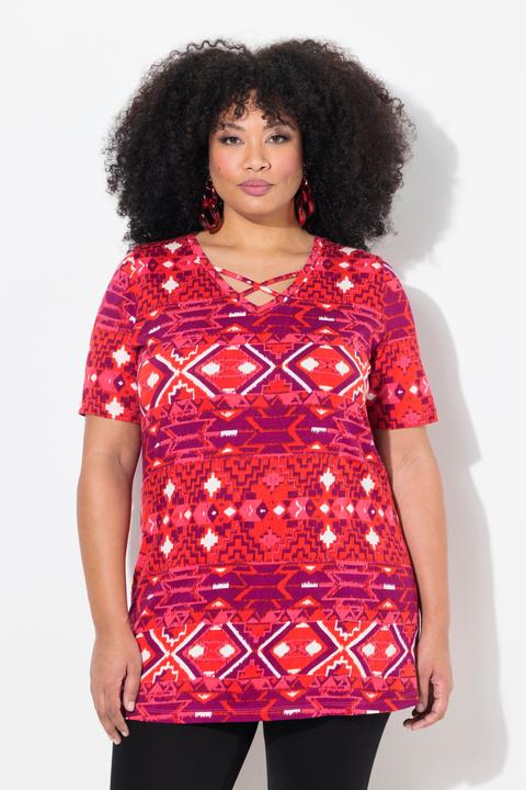 Produktbild Ulla Popken Longshirt, Zierbänder, A-Linie, V-Ausschnitt, Halbarm (46, 48)