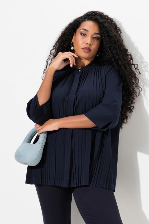 Immagine prodotto Ulla Popken Blusa con inserti plissettati, collo alto e maniche a 3/4 (46, 48)