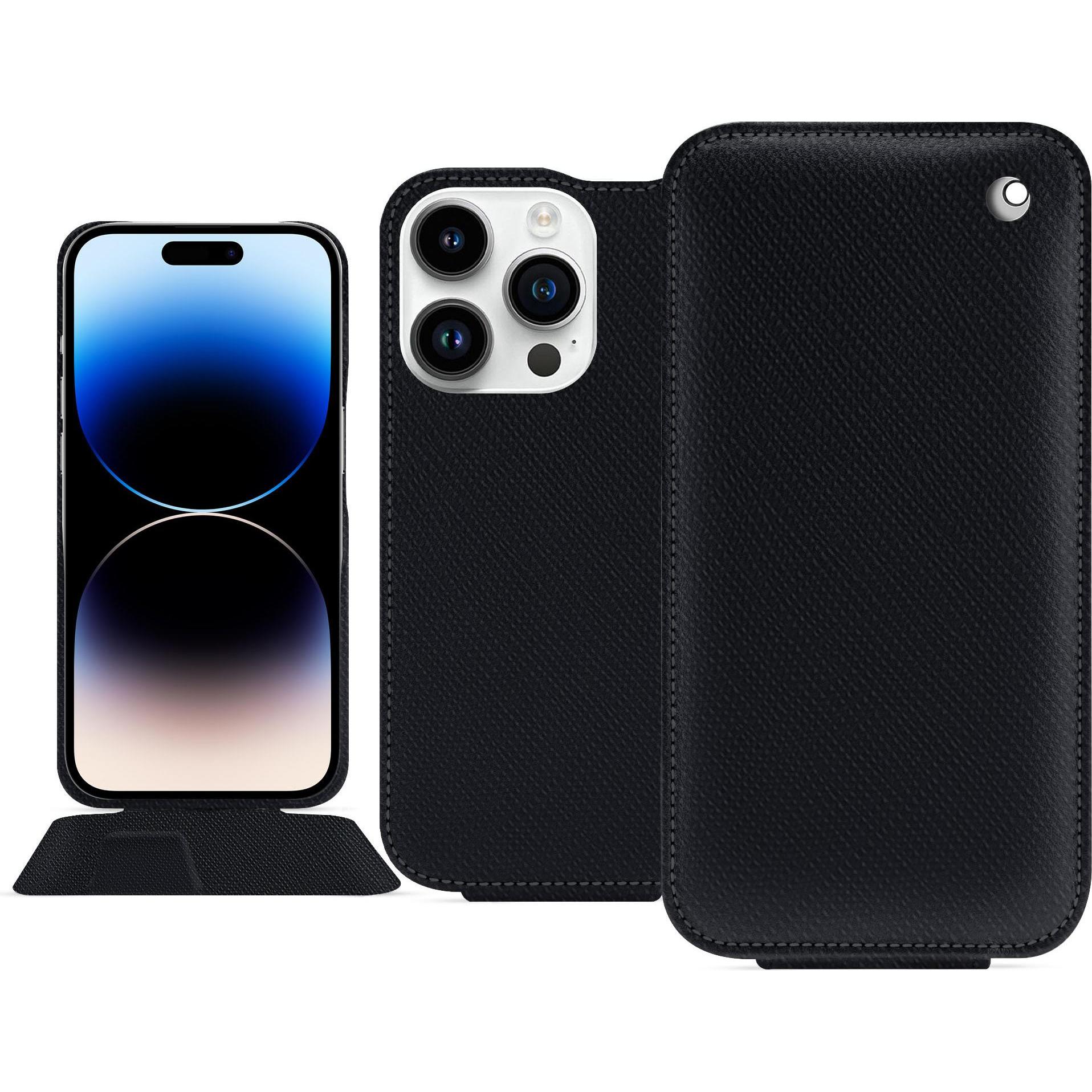 Noreve Lederschutzhülle vertikal (Apple iPhone 15 Pro), Smartphone Hülle, Schwarz
