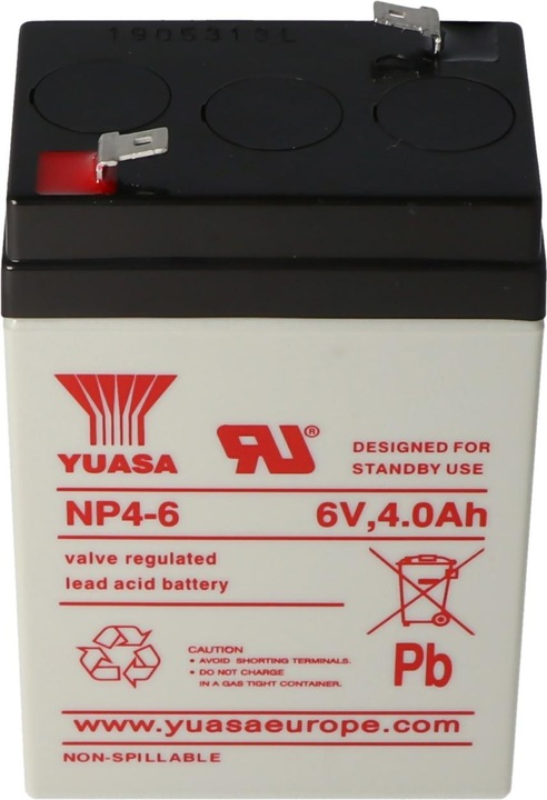 Actual product image Yuasa Battery NP4-6, Faston 4,8mm (6 V, 4 Ah)